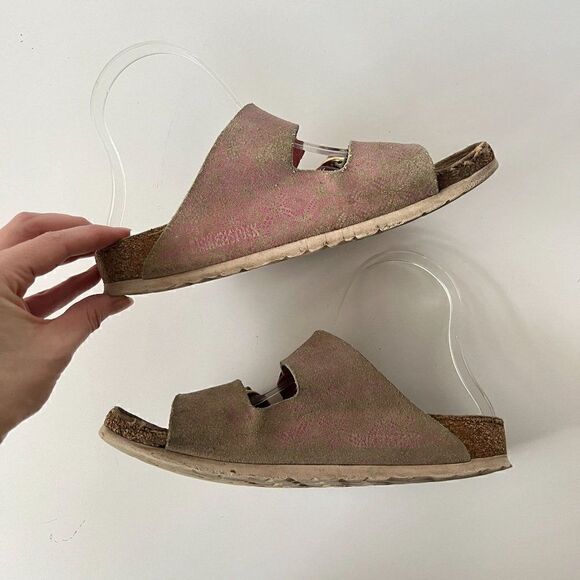 Birkenstock Arizona Big Buckle Washed Metallic Rose Two Strap Sandals 37 Narrow - Picture 6 of 11